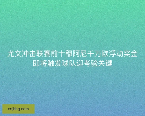 尤文冲击联赛前十穆阿尼千万欧浮动奖金即将触发球队迎考验关键